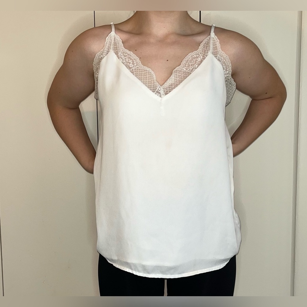 Shinestar Sheer Tanktop with Lace Neckline